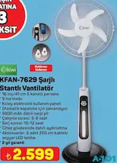 KİWİ KFAN-7629 ŞARJLI STANTLI VANTİLATÖR